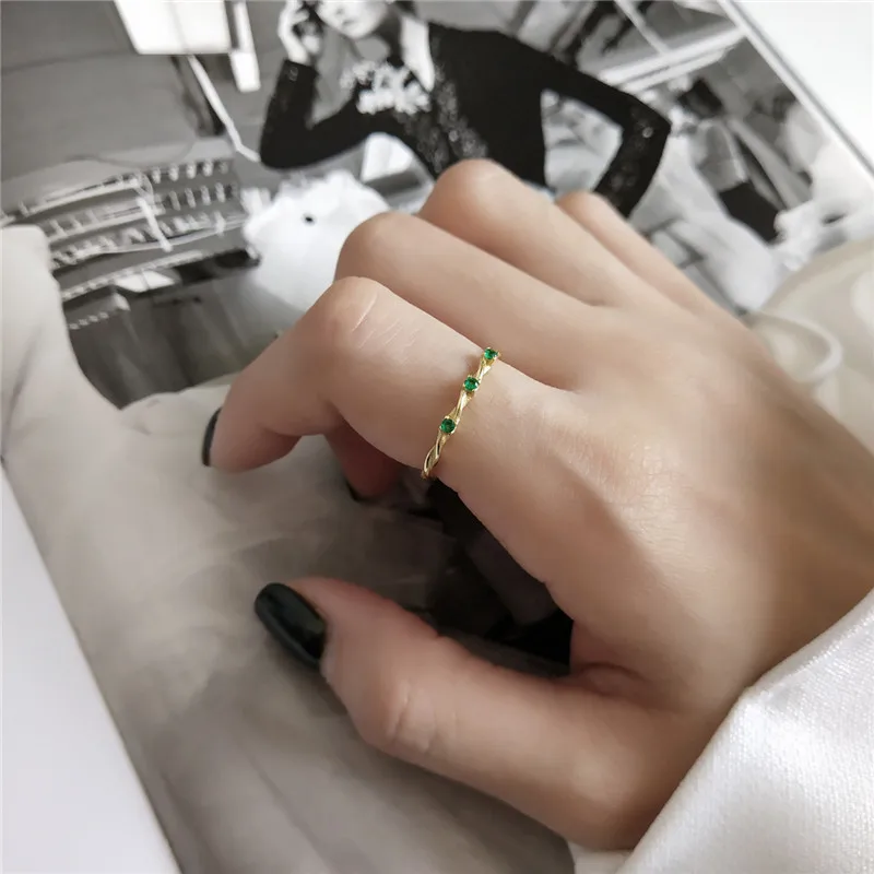 

RUIYI Real Silver 925 Jewelry Women Personalized Fashion Cute Chic Rings All-match Resizable Weaving Sterling Silver Zircon Ring