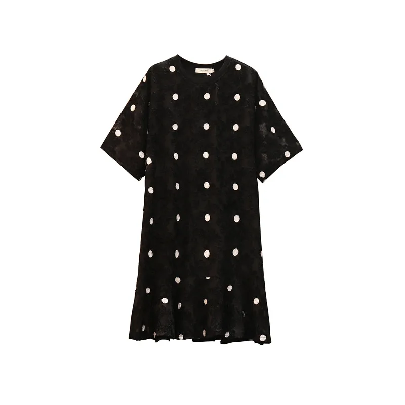 

Wave Point Dot Black Casual Vestidos Elegant Harajuku Trendy Robe Vacation Party Mini Dress Plus Size Dress Women