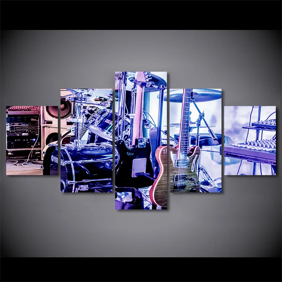 

Canvas Poster Modular Wall Picture Guitar Framework 5 Panel Instrument Music Modern Living Room Decorative Drum Artwork Painting