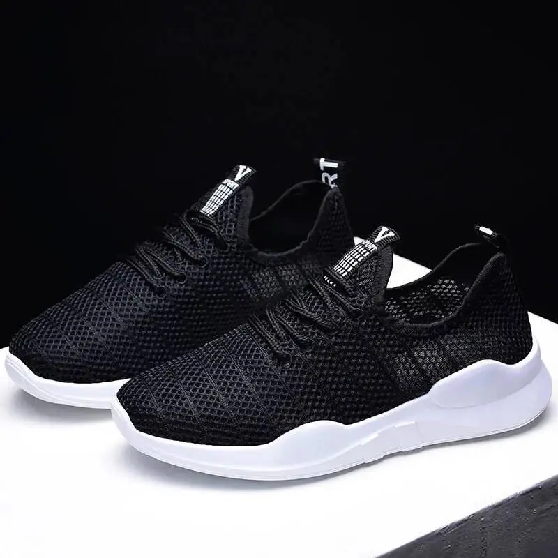 

Women Walking Shoes Breathable Air Mesh Hollow-out Sport Shoes Female Athletic Shoes Black Lace Up Women's Vulcanize Sneakers