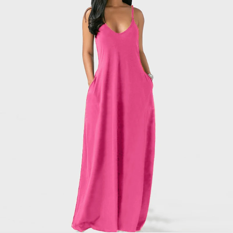 

Spaghetti Strap Maxi Dress Women Summer Bandage Vestidos Sexy V-Neck Sleeveless Solid Loose Casual Club Camisole Long Dress 2021