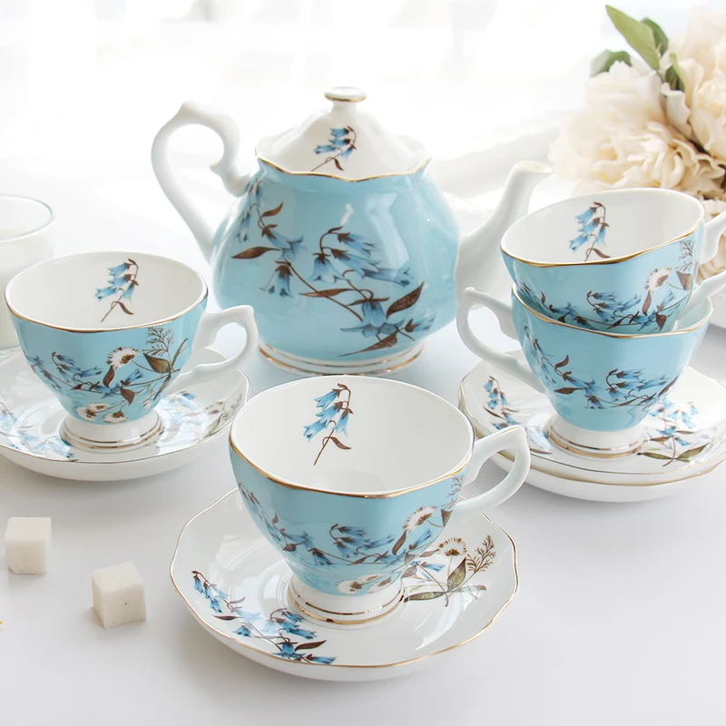 

EUROPEAN-STYLE COFFEE CUP SET HOME CERAMIC BLACK TEA POT BONE CHINA AFTERNOON TEA 1 COFFEE POT 4 CUP SAUCER FOR 4 PEOPLE