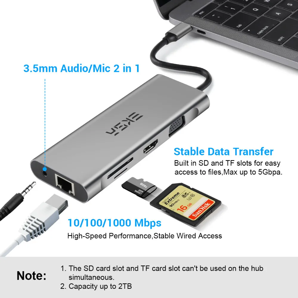 Usb хаб EKSA 11 в 1 переходная док станция Thunderbolt 3 Type C с портом USB 0 2 для MacBook Pro 1080P VGA RJ45 4K