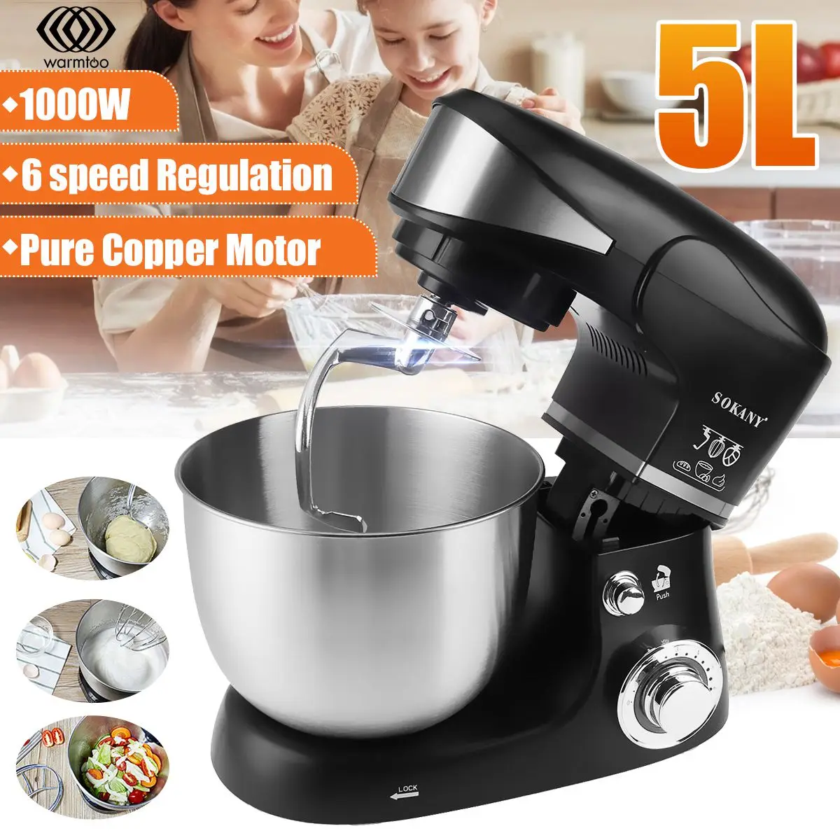 

Sokany 6-speed blender 5L electric blender stainless steel kitchen cream egg blender dough blender bread maker