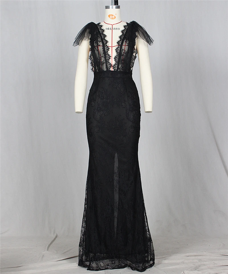 Adogirl черное белое с глубоким v образным вырезом кружевное платье русалки оборками