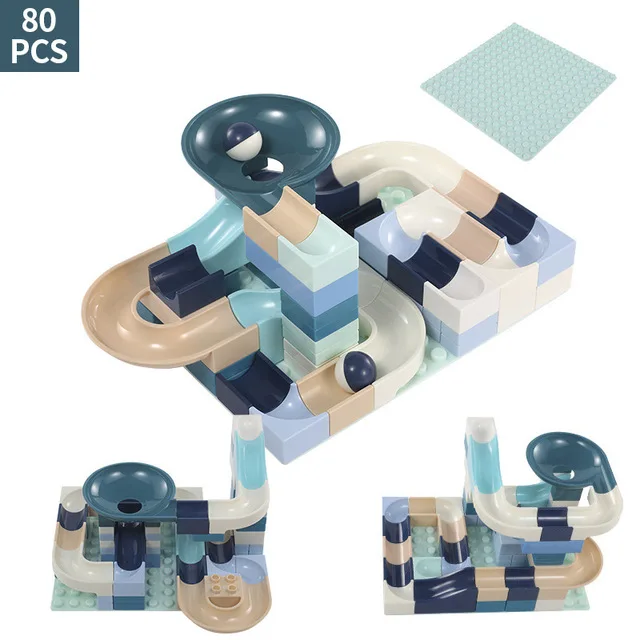 Without box-80pcs 80-360 шт мраморный гоночный лабиринт, шарики, строительные блоки, воронка, слайды, колесо, большое здание, кирпич, игрушка, совместимая с Duploed - Цвет: Without box-80pcs