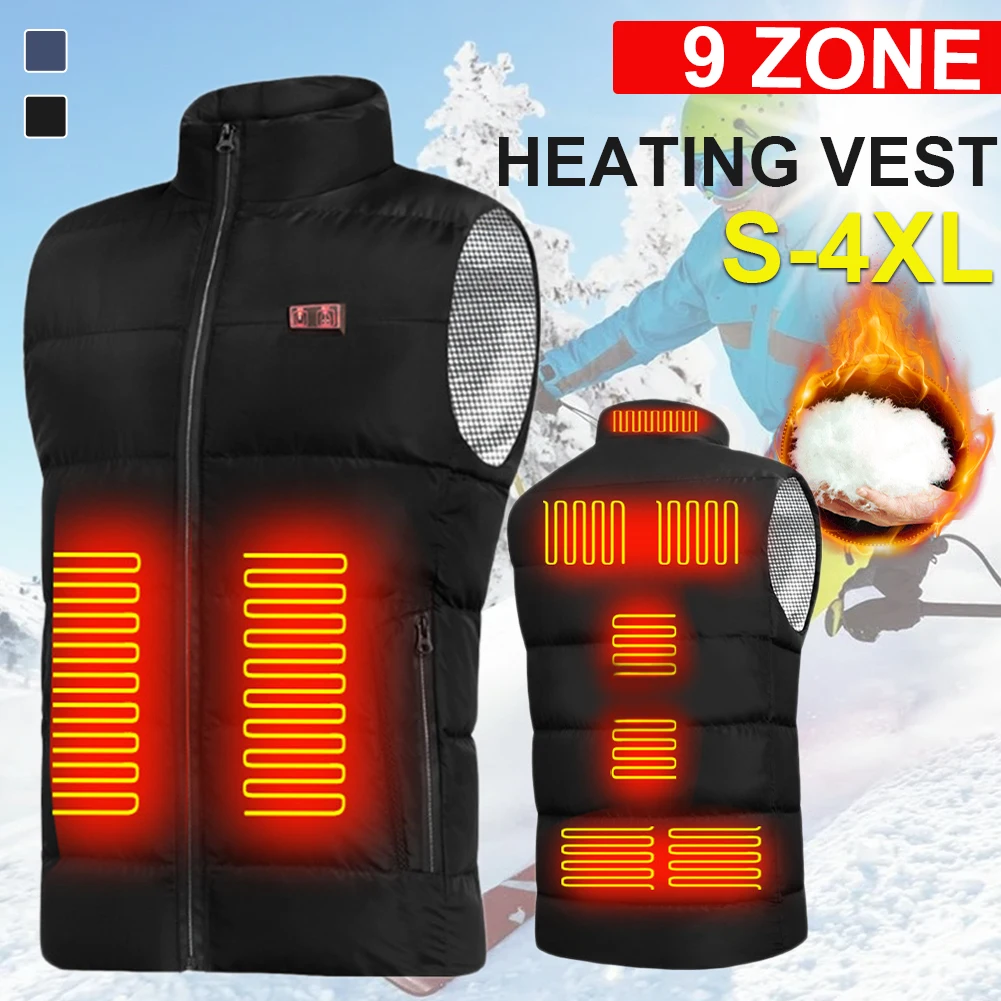 

2021 NEW smart dual switch 9 Zones Heated Vest Electric Heated Jackets Sportswear Heated Coat USB Heating Padded Jacket S-4XL