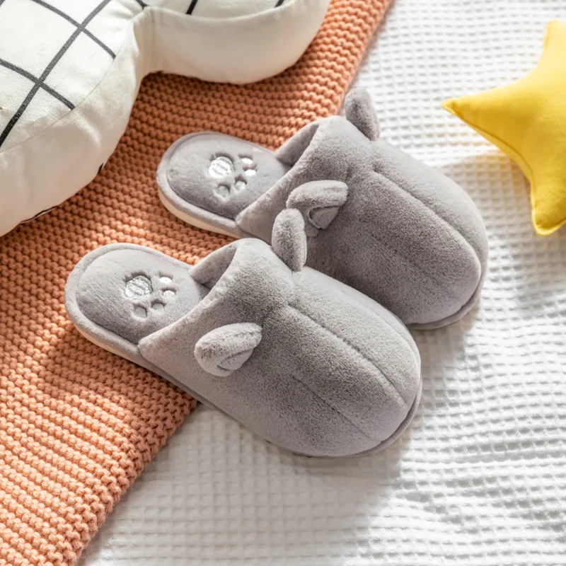 

Women and Men Plush Cotton Slippers Cute Cartoon Cat Claws Warm Slipper Couples Shoes Household Non-slip Warm Indoor Slides