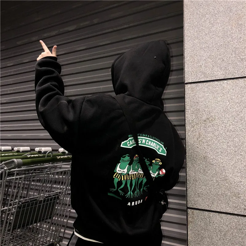 

Harajuku Velvet Cartoon Print Hoodies Women Pullover Autumn Hooded Front Pocket Sweatshirts Female Spring Streetwear Tops Woman