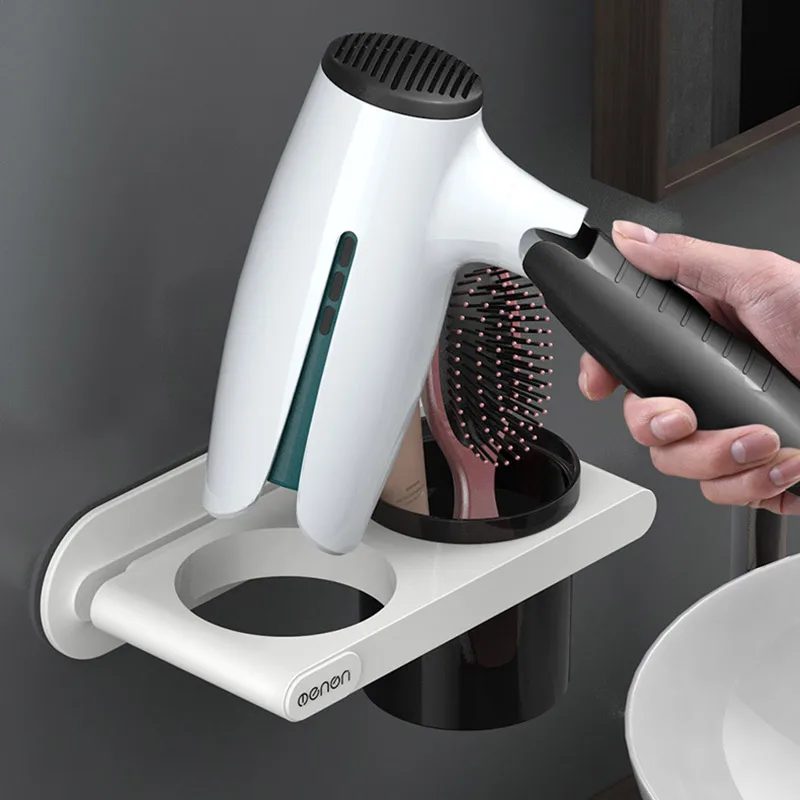 

Держатель пластиковый фен для волос дюйма с настенным стаканом для хранения, полка для фена, аксессуар для ванной комнаты, без перфорации-30