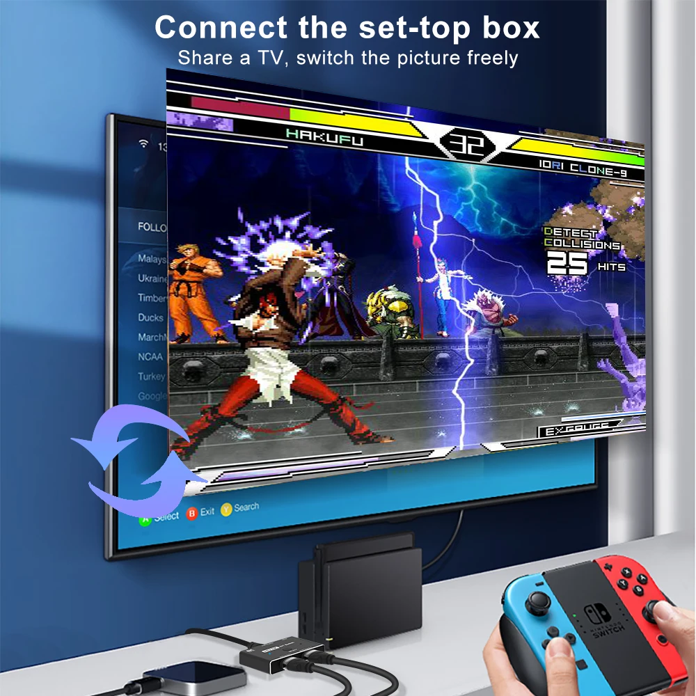 

Switcher HDMI 2.1-compatible 2 in 1 out Ultra speed 48Gbps 8K@60Hz 4K@120Hz Switch adapter With switch button For HDTV Projector