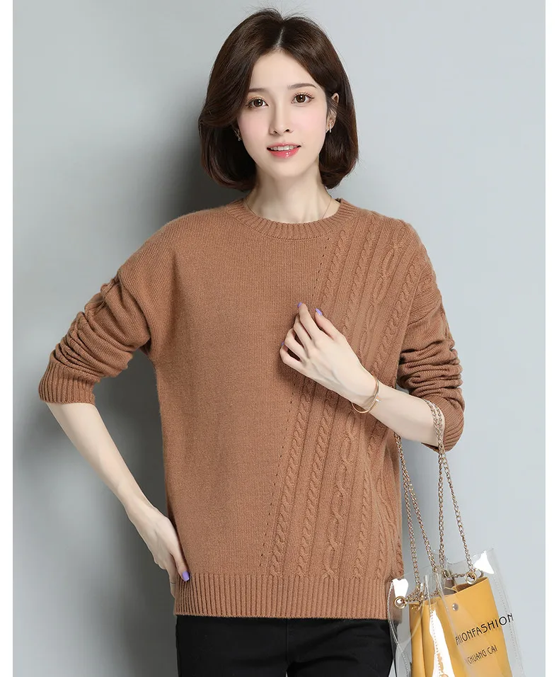 XJXKS Round neck long sleeve women sweater autumn winter new large size comfortable cashmere knitted sweater women pullover
