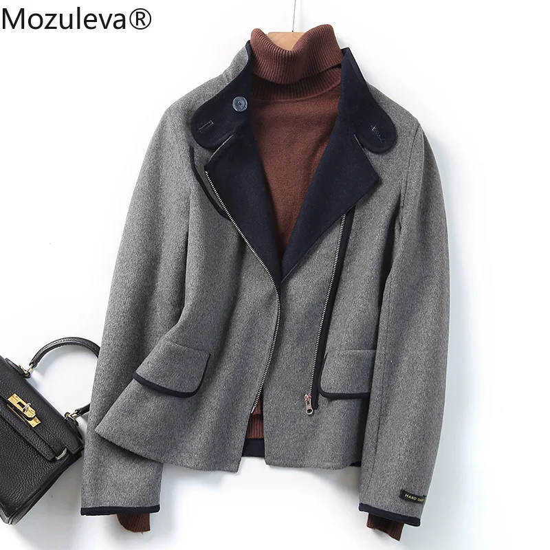 

Mozuleva 2021 Autumn Hand-Stitched Fashion Casual Woolen Coat Women's Double-Sided Woolen Motorcycle Woolen Coat Women's