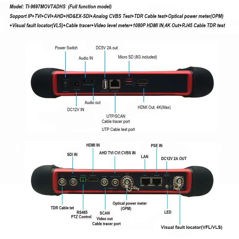 H.265 cctv hikvisio ip камера тестер 4K 8MP AHD SDI CVBS 6 в 1 TDR кабель tracer мультиметр