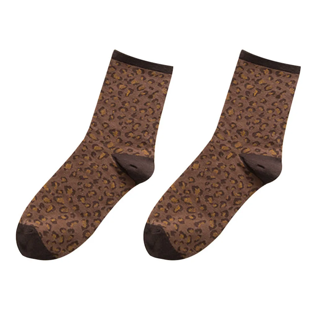 

Vintage Leopard Print Breathable Cotton Socks Women Elastic Middle Tube Crew Socks