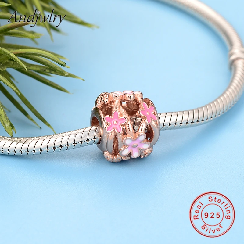 Подходят для оригинального браслета Pandora серебро 925 пробы розовая роза