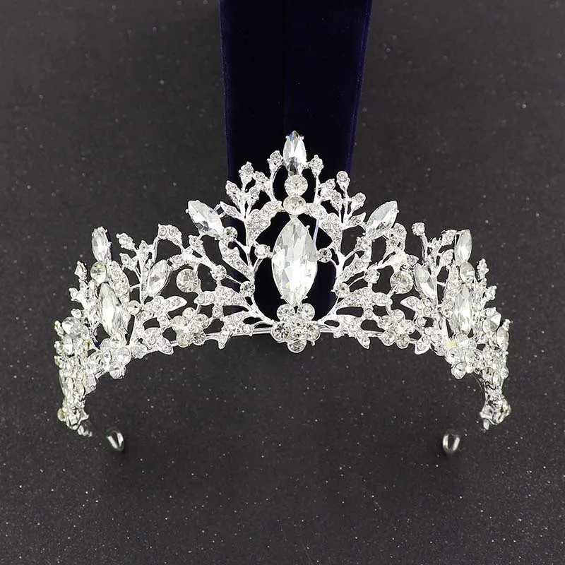 

Vintage Bridal Tiara Crown Queen Bride Crystal Diadem Hair Ornaments Wedding Head Jewelry Accessories Women Pageant Headpiece
