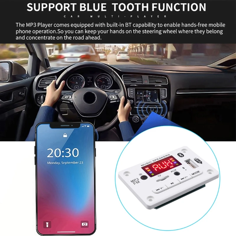 

New 5V/12V MP3 Decoder Board Bluetooth 5.0 Car FM Radio Module Supports FM TF USB AUX Recorder