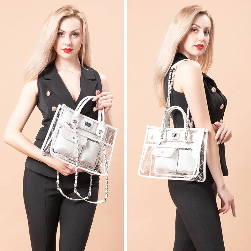 Женская сумка в руках LOVEVOOK прозрачная с короткими ручками для стадиона и школы