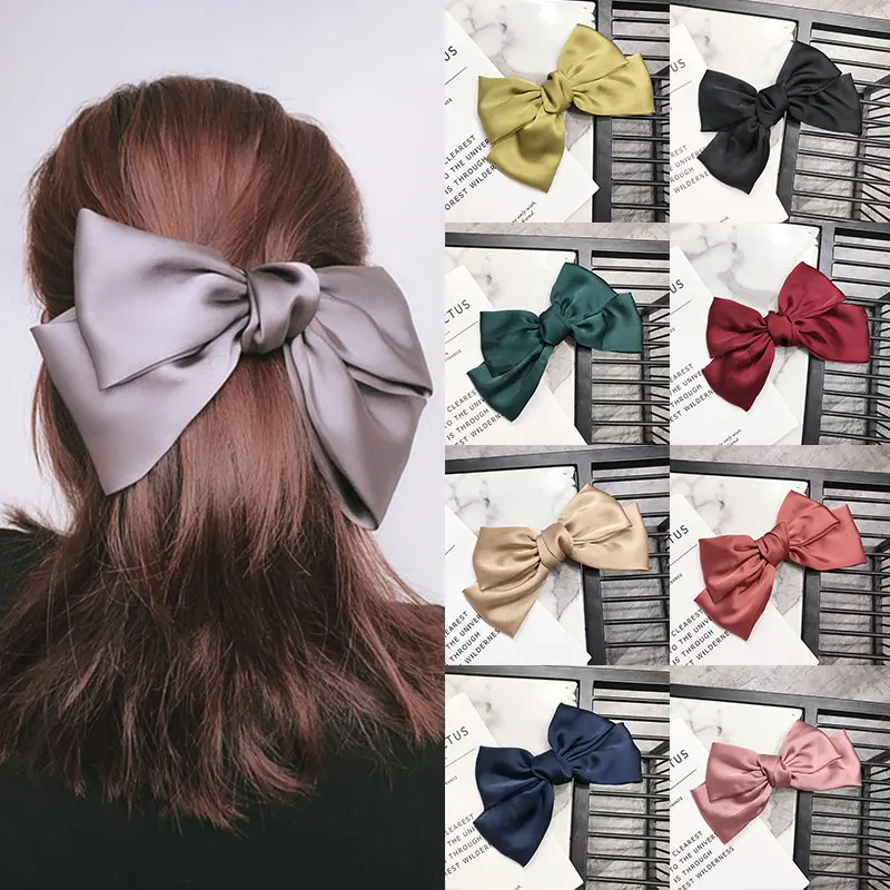 

Oversized Bow Hairpin Satin Big Bowknot Hair Clip Solid Color Top Clip Barrettes Spring Slik Hairpins Hairgrips Hair Accessories