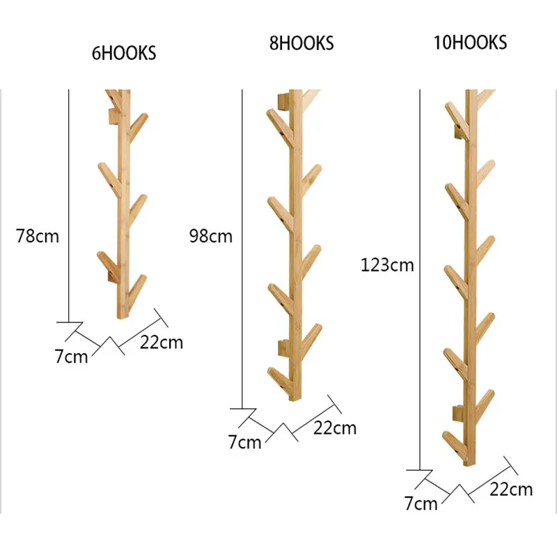 

New 6/8 Hooks Coat Rack Wall Solid Wood Wall Hanging Living Room Bedroom Decorative Clothes Rack All Hat Rack Bamboo Furniture