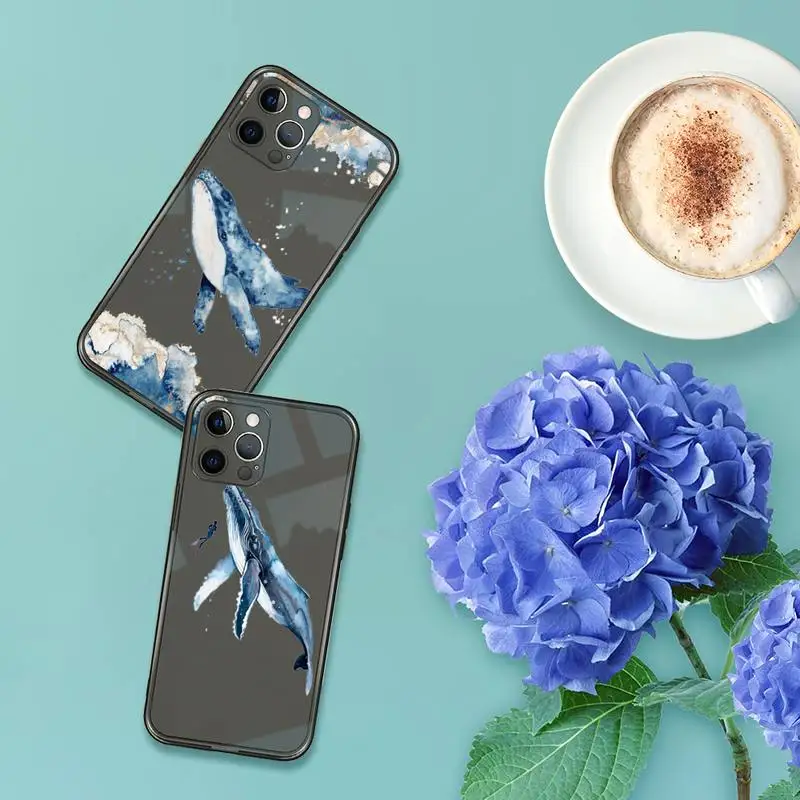

Cute blue whale killer whale Phone Case For iPhone 7 8 11 12 X XS XR MINI Pro Max Plus Retro Black Grey clear transparent
