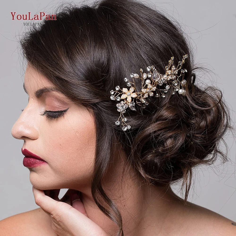

YouLaPan HP336 Bridal Hair Comb Alloy Leaf Headdress Elagant Handmade Headwear Gold Silver Hair Accessories for Women Tiara