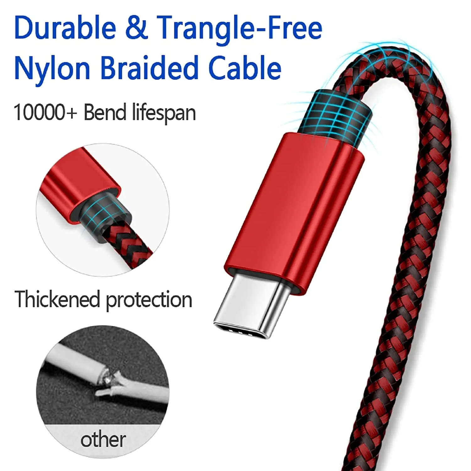 

USB C fast charging nylon braid cable suitable for Samsung S20 S10 S9 S8 Plus Note 9 LG G8, BLU G9 Pro and other type c charging