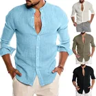 Рубашка мужская повседневная льняная, свободная блузка с короткими рукавами, Повседневная Красивая, весна-лето 2021