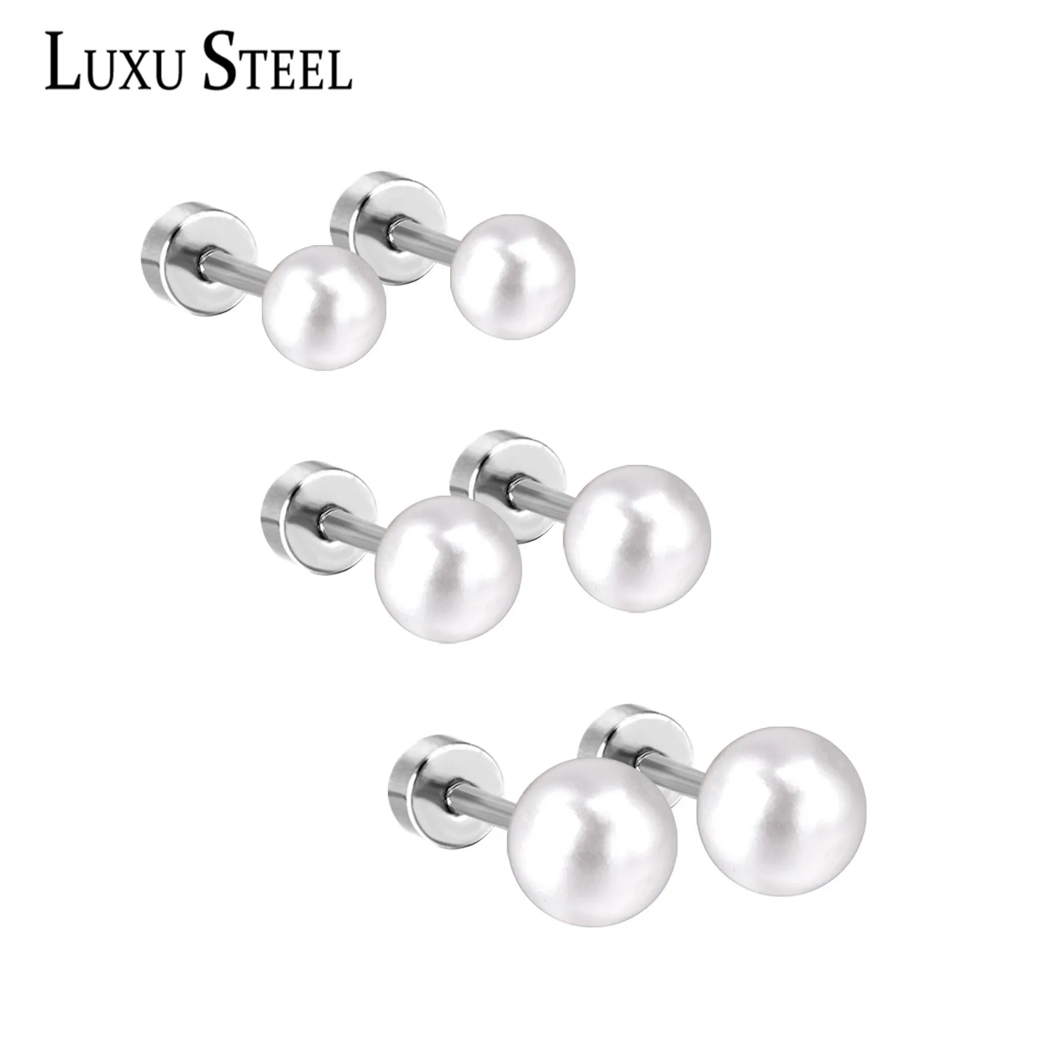 Комплект серег гвоздиков LUXU STEEL комплект из 3 пар нержавеющей стали с