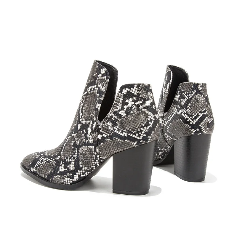 

women's shoes 41-43 thick heel high Snakeskin short boots large heel printed boots