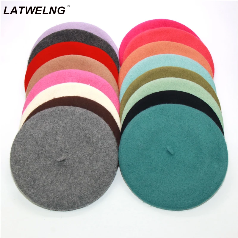

Wholesale Unisex Imitation Wool Warm Beret Beanie Hat Autumn Winter Caps Gift French Classic Solid wool Beret Women Painter hat