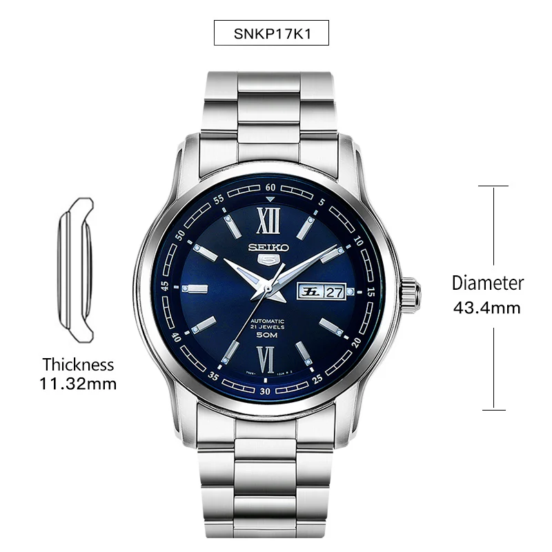 SNKP17K1 Оригинальные мужские часы SEIKO 5 с автоматическим перемещением, механические наручные часы 5 бар, водонепроницаемые светящиеся, глобальная гарантия SNKM87J1 - Цвет: SNKP17K1