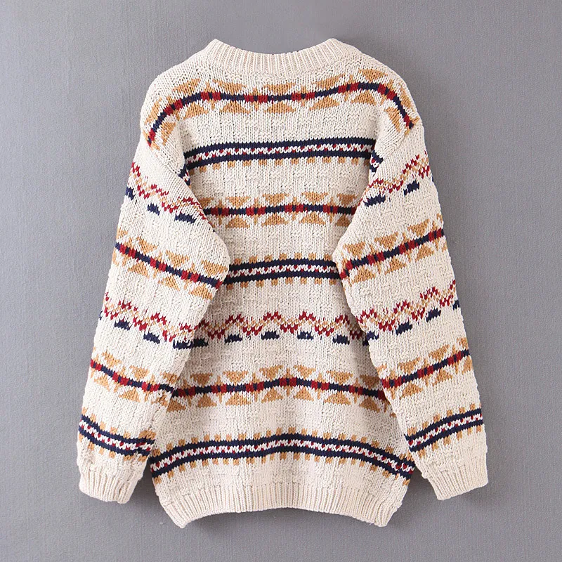 NSZ женский полосатый вязаный свитер с принтом длинный рукав трикотаж Зимние
