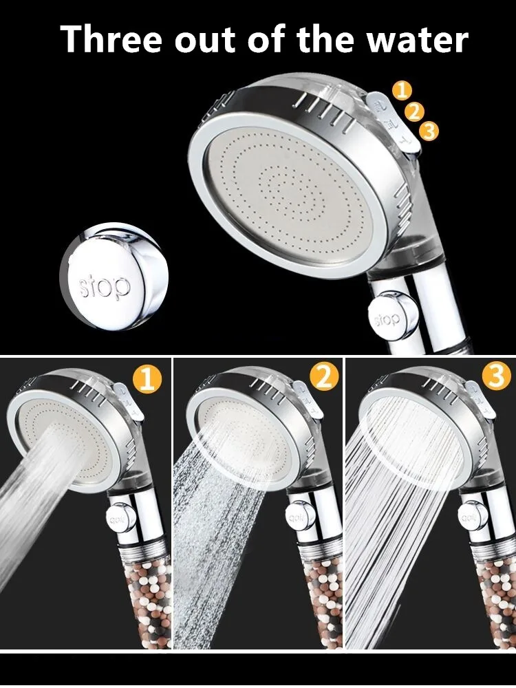 bathroom high pressure anion filter bath head 3 function spa shower head with switch onoff button rainfall water saving shower free global shipping