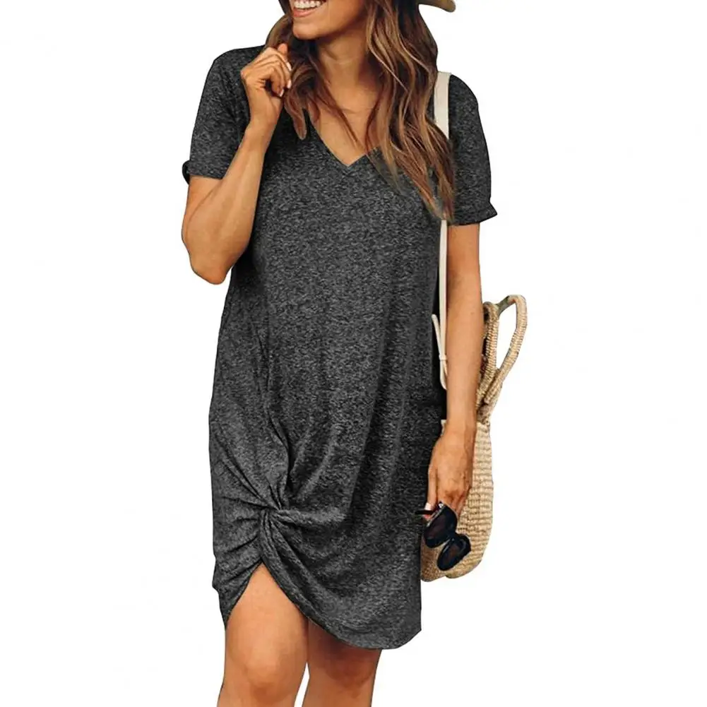 

Summer Casual Dress Women V-Neck Solid Color Dress Women Elegant for Club Street Wear Vestidos 2022 Dark Gray xxl