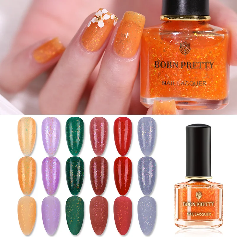 BORN PRETTY 6 мл Блестящий лак для ногтей красочный слюда прозрачный красный оранжевый