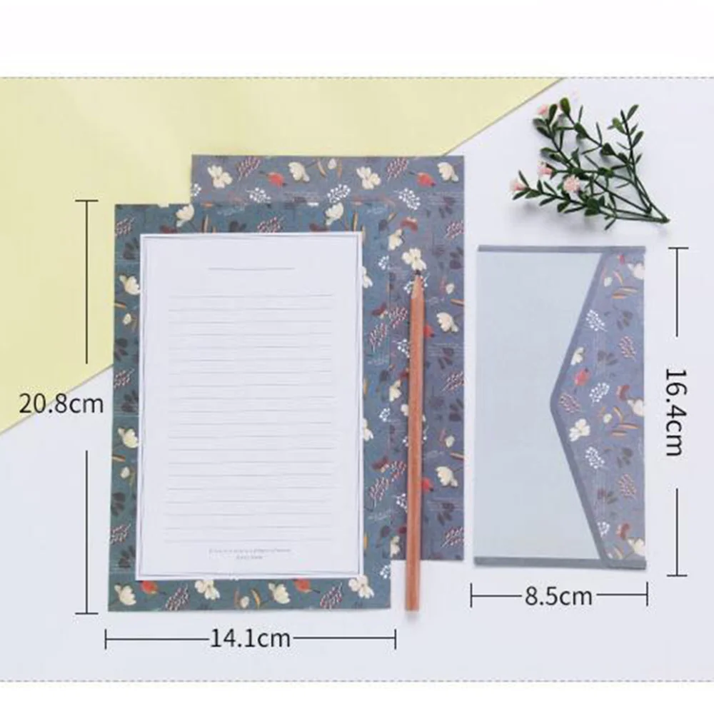 

5 Sets/45pcs Flower Printing Envelope and Letter Paper Lovely Writing Stationery Envelopes Kit School Stationery for School (