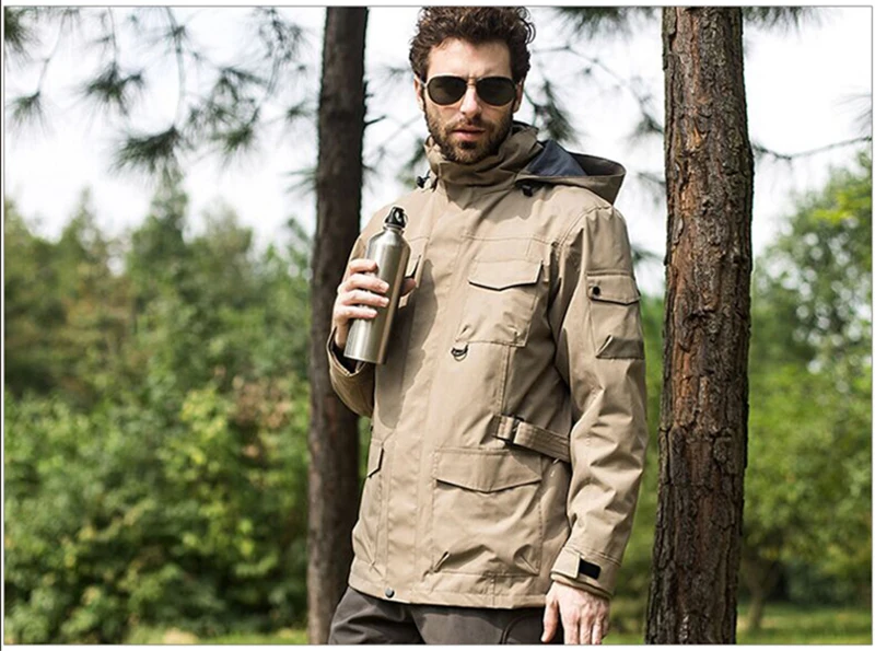 Мужская куртка для пешего туризма с несколькими карманами, теплая куртка, ветрозащитная водонепроницаемая куртка, флисовая Съемная куртка из двух частей