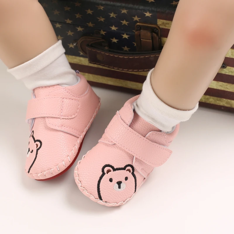 

Newborn Toddle Baby Shoes PU leather Baby Boy Girl Shoes PV Bottom Non-Slip Cartton Bear Cute Infant First Walkers Size 0-18M