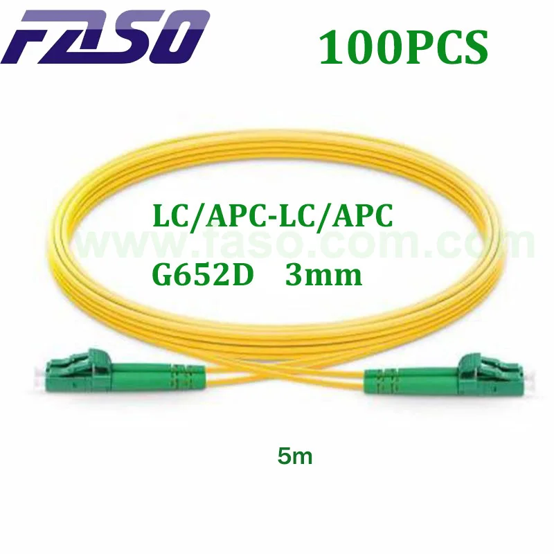 

100Pcs 5m LC/APC-LC/APC Dx Core 3.0mm Fiber Optic Patch Cord Single Mode G652D Yellow LSZH Jacket Optical Fiber Jumper