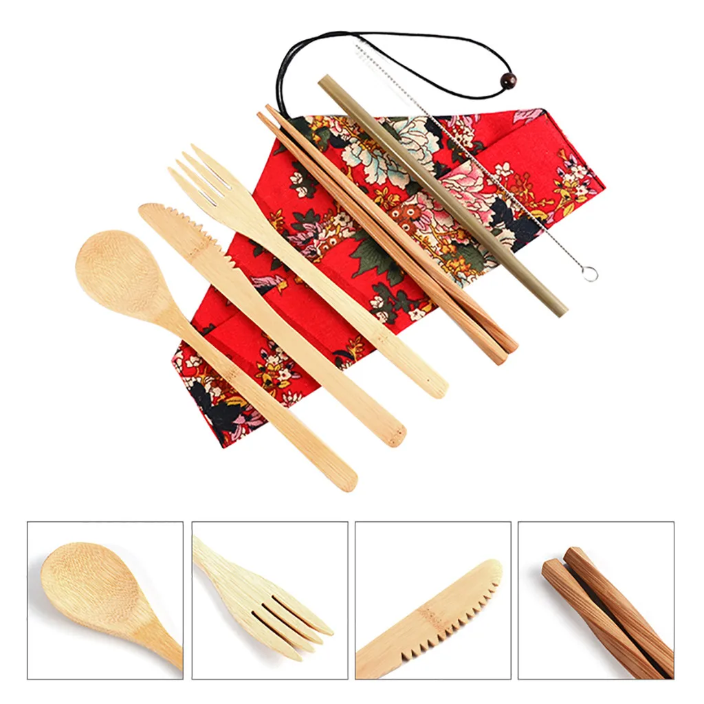 Кухонные принадлежности портативные бамбуковые столовые приборы дорожный