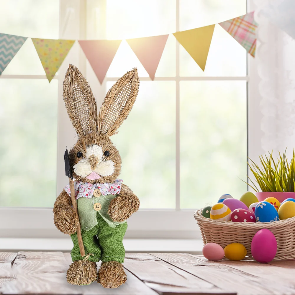 

Straw Bunny Figurine Creative Easter Rabbit Decoration Straw Rabbit Ornament