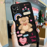 asina cute bear case for iphone 11 12 13 pro xr xs max soft liquid silicone women bumper cover for iphone 6 7 8 plus fundas capa