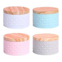 round empty iron box with wood grain lid candy storage box cookie box jewelry cosmetic case diy candle making jar container