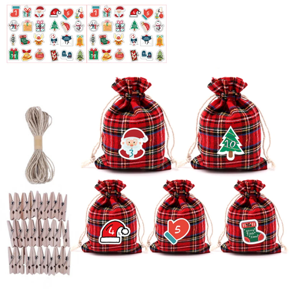 

Gift Bag Drawstring Burlap Christmas Candy Red Plaid Home Decor Linen Cotton Bags