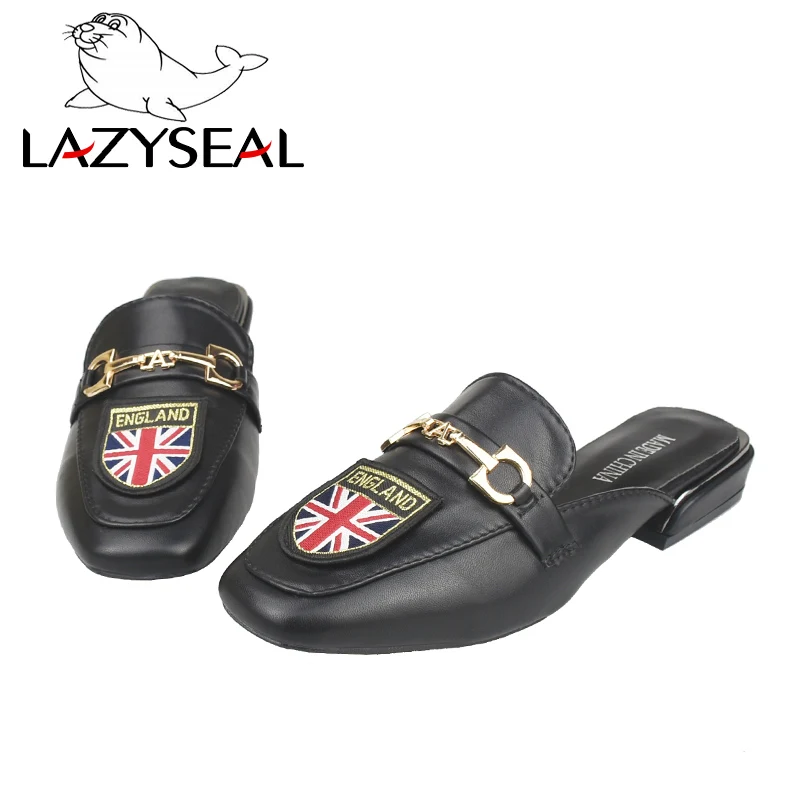 LazySeal/тапочки из коровьей замши с квадратным носком; женские шлепанцы на каблуке с металлическим декором; новые летние женские туфли без задника; женские шлепанцы