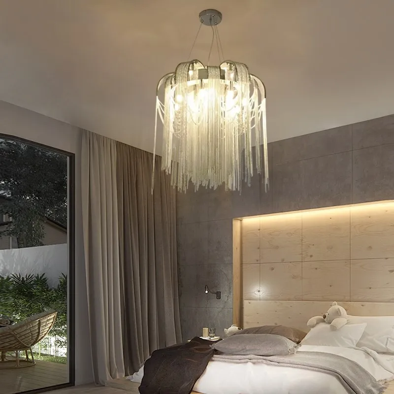 

Nordic New tassel chain chandelier luxury hanging light suspension luminaire Chrome metel chandelier For Living Room Restaurant