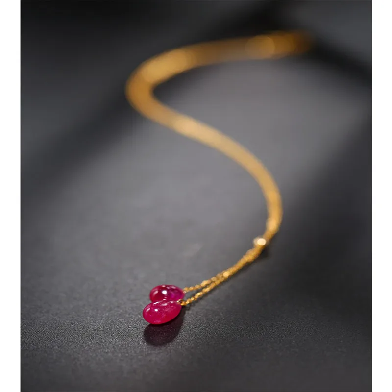 DAIMI Plain drop-shaped ruby pendant female yellow 18K gold color treasure clavicle necklace gift | Украшения и аксессуары