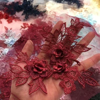 2pcs 3d flower embroidery patch applique mesh fabric african lace material sewing on wedding dress clothing craft patches diy